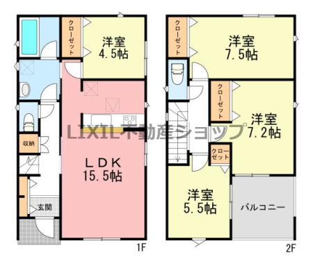 栃木県栃木市箱森町 の新築一戸建ての間取り図